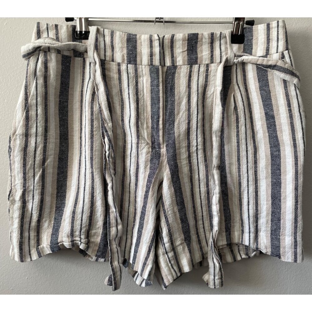 Ann Taylor Factory Linen Striped Shorts Size 6 w/ Pockets